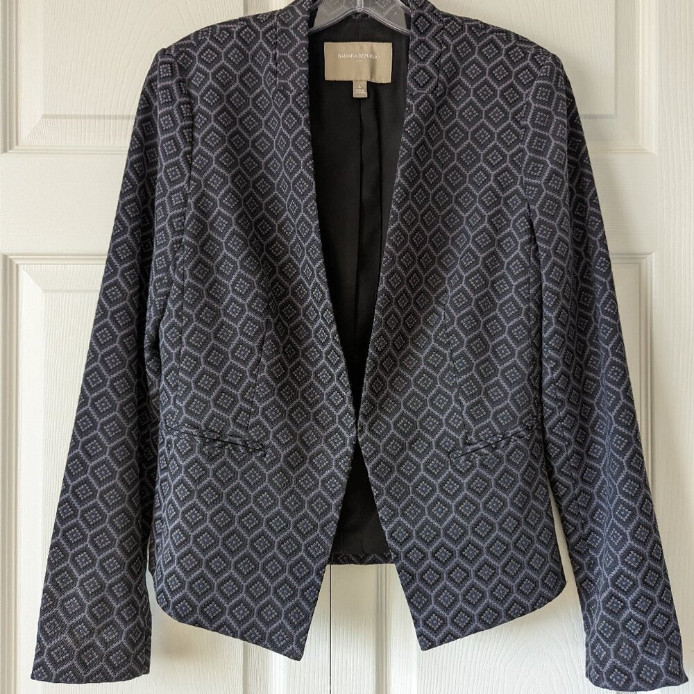 Banana Republic Navy & Grey Diamond Jacquard Buttonless Blazer | 6